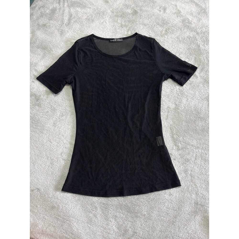 Black Mesh Sheer Short Sleeve tShirt Top tunic rave festival Y2K layering basic